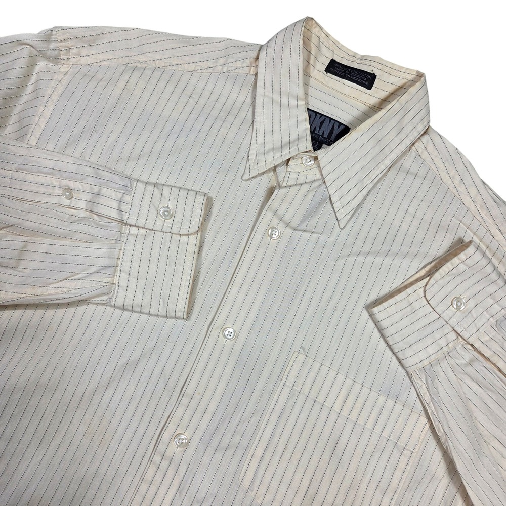 Vtg Y2k DKNY Striped Dress Shirt Mens 15.5 32/33 Long Sleeve Punk Grunge 2000s